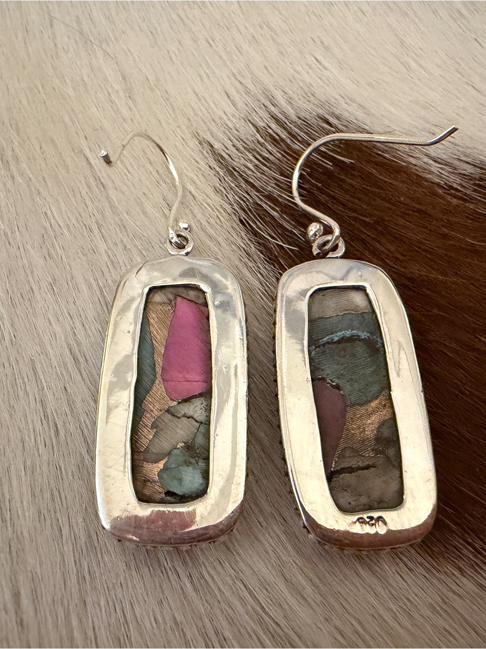 ❤️ Cotton Candy Turquoise Navajo Style Sterling Statement Dangle Earrings 1.77”L - Picture 4 of 12